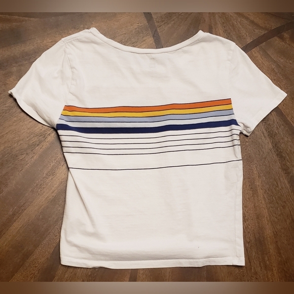 ME to WE Juniors Small Rainbow Stripe Cropped T-Shirt White Retro Tee - Picture 2 of 11